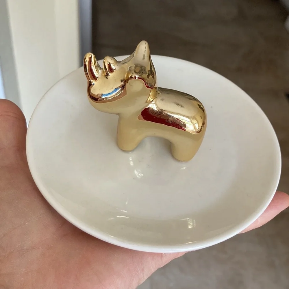 Isaac Jacobs Rhinoceros ceramic plate ring holder trinkets jewelry holder